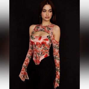 HOUSE OF CB 'Malina' Rose Print Cutout
Corset Top /Size S-US 4-6
